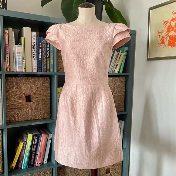 HALSTON Heritage Blush Pink Jacquard Dress w/ Cap Sleeves - Size 4 - Picture 3 of 10